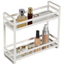 2-Tier Glass Vanity Tray Desk Organizer in Purple