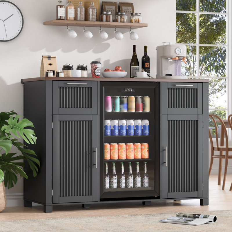 Bar 53,2 "avec espace pour réfrigérateur, prise de courant et tablettes réglables, Noir