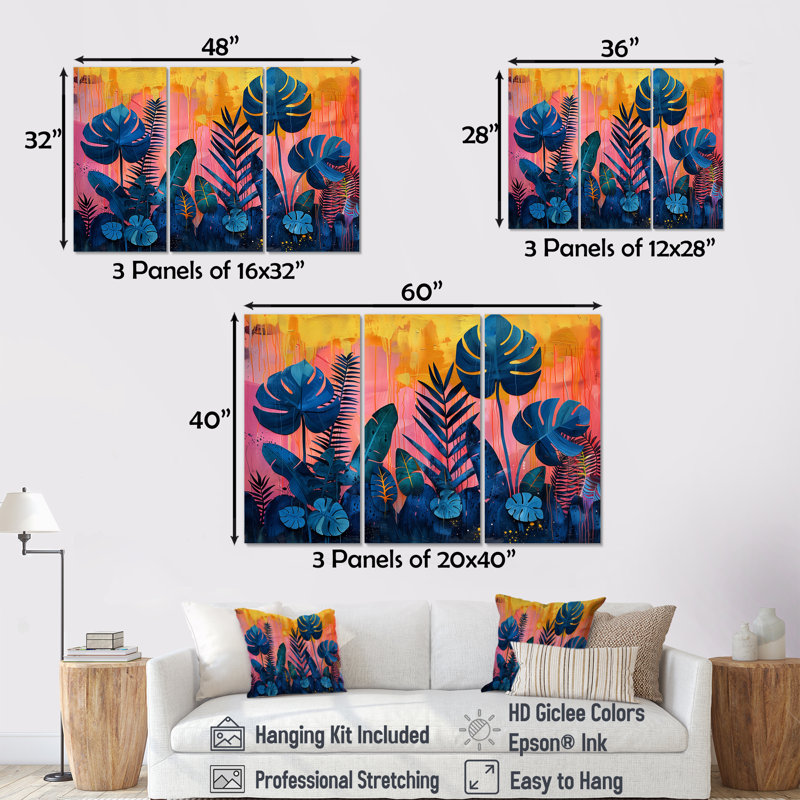 Burkittsville - Ensemble d'art mural palmiers et palmiers, Toile tendue, H 16 po x l 32 po x P 1 po