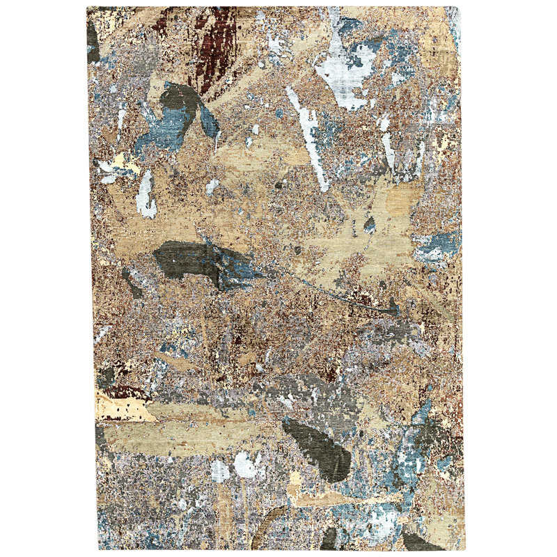 High-Quality Hand-Knotted Grey And Blue Area Rug
