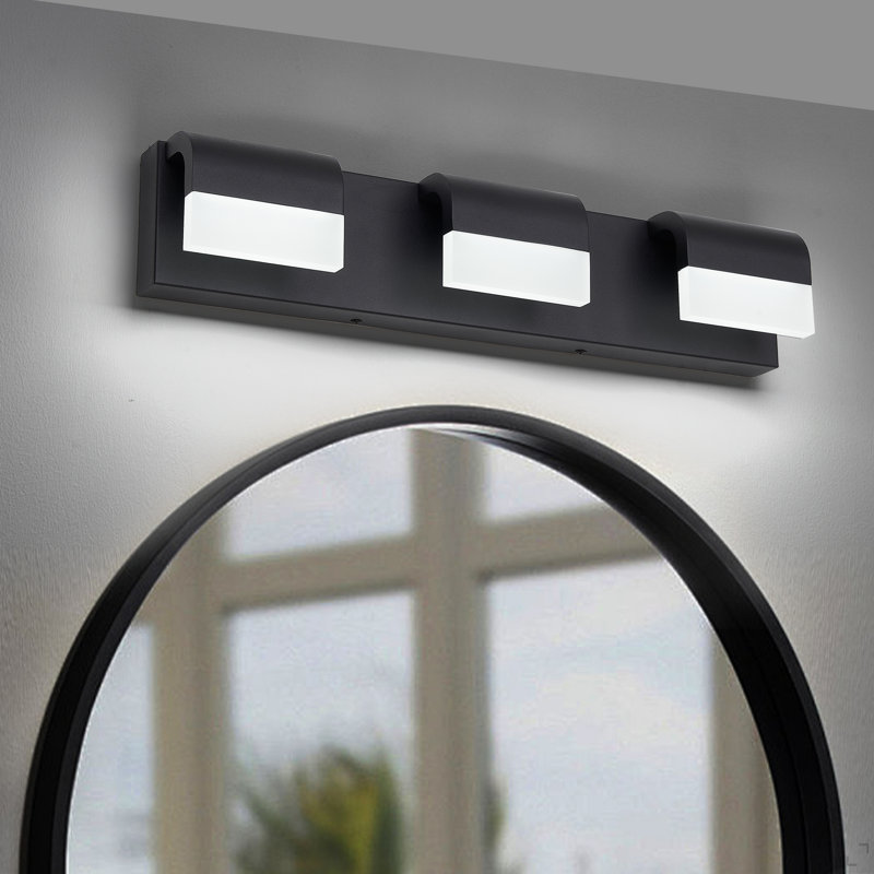 Luminaire de salle de bain mural à DEL 3 lumières DEL pour salle de bain, H 4,3 po x l 21,7 po x P 3,5 po, Noir