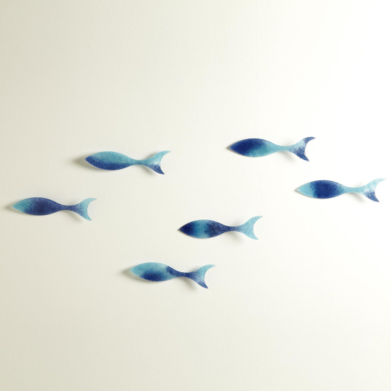 S / 6 Poissons muraux - Bleu - Sm, H 2,5 po x l 10,25 po x P 1 po