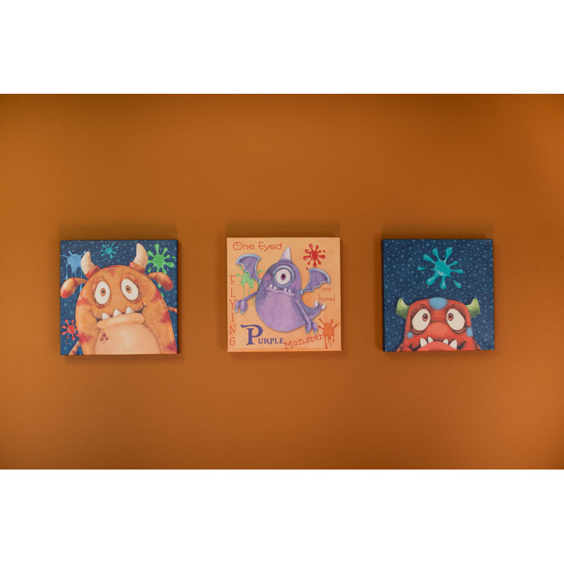 Monstre splat, ensemble de 3 reproductions d’art sur toile
