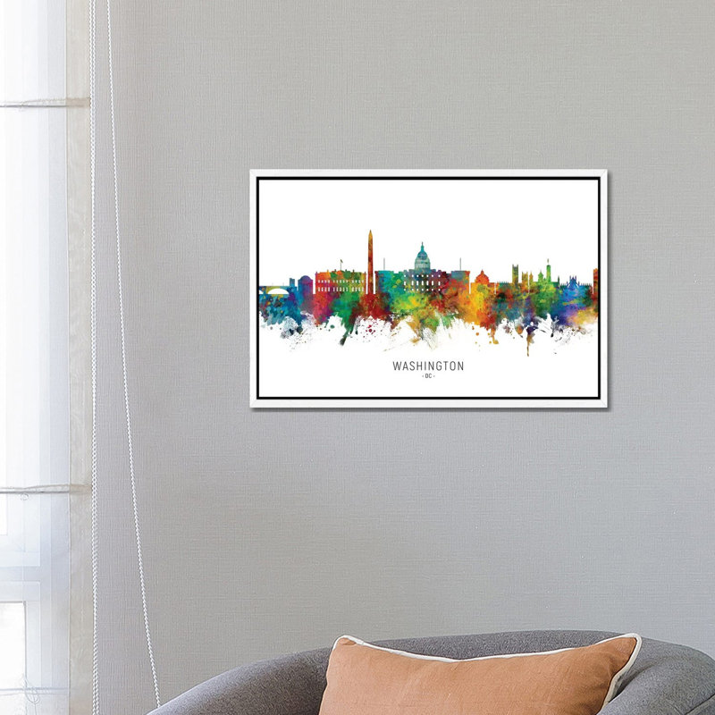 Washington DC Skyline by Michael Tompsett - Print on Canvas, 66.04 cm H x 45.72 cm W, White Framed