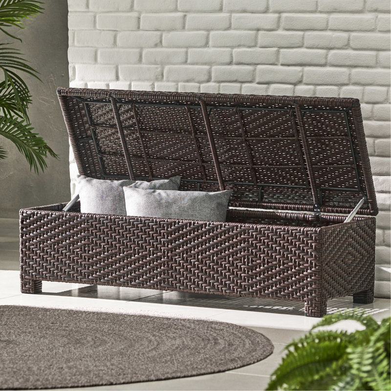 PE WICKER STORAGE BENCH Suitable For Bedroom,Fitting Room, Storage Room, Dining Room, And Living Room,Etc.