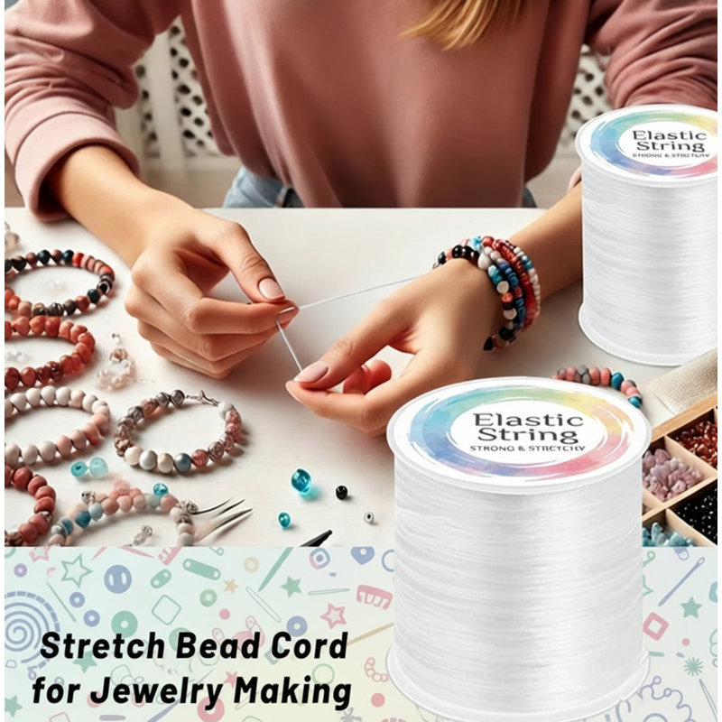 Cordon élastique de 1 mm avec cordon élastique pour la fabrication de bijoux et de bracelets blanc