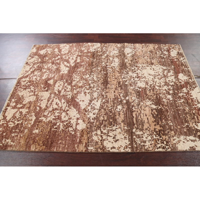 Tapis oriental abstrait à teinture végétale noué à la main