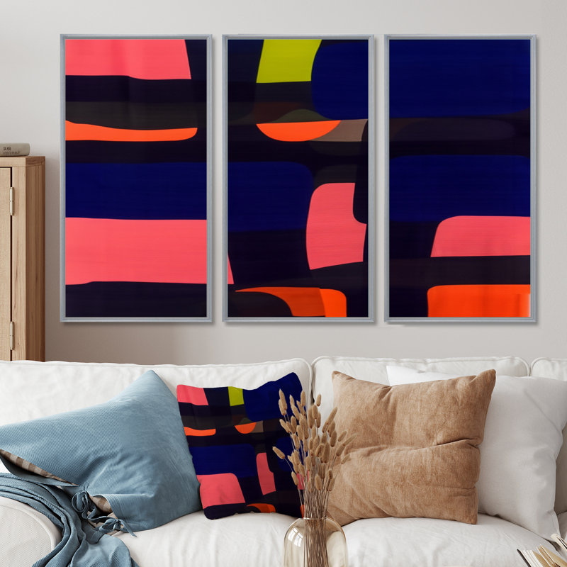 «Midnight Melody Retro 70S», impression d'art mural abstrait, H 28 po x l 36 po x P 1 po, Encadrement argenté