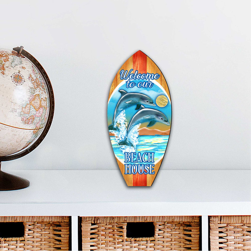 Cintre de porte en bois paysages welcome surf, H 12 po x l 9 po x P 0,25 po