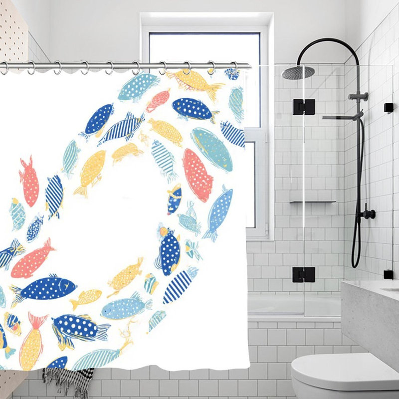 Rideaux de douche à pois colorés et rayures, 71 x 71