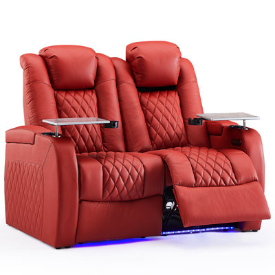 64" Wide Genuine Leather Home Theater Seating with Cup Holder by Brayden Studio