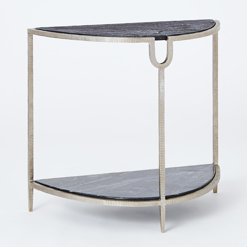 Marble End Table, Black Top/Silver Base