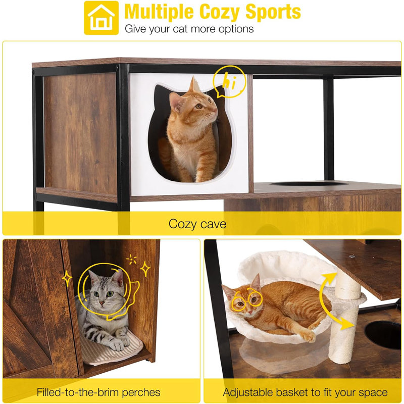 Brown Wooden 3-Story Cat Condo with Sisal Scratching Post