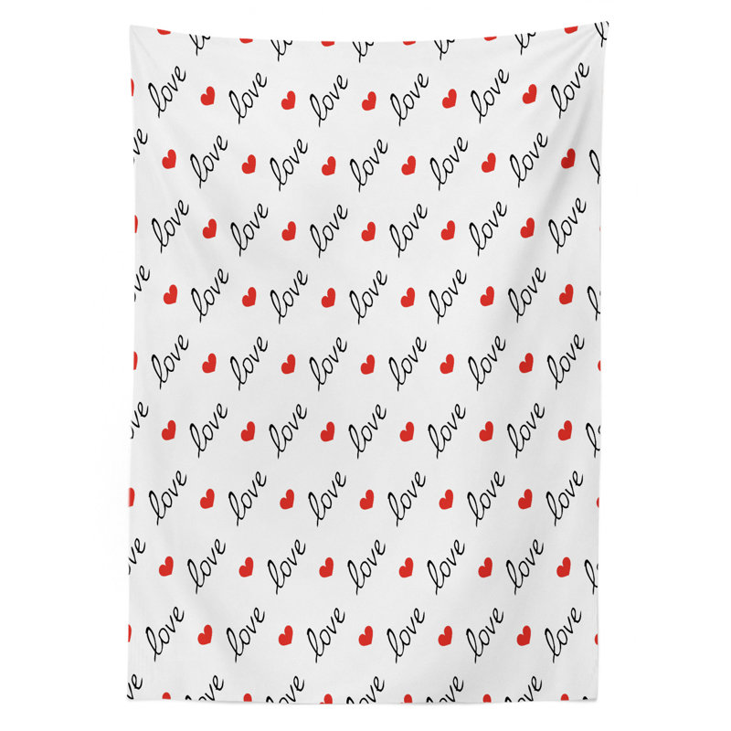 Ambesonne Love Tablecloth, Love Valentines Day Calligraphy Illustration Ornament Illustration Art, Rectangular Table Cover For Dining Room Kitchen Decor, 52" X 70", Vermilion Black