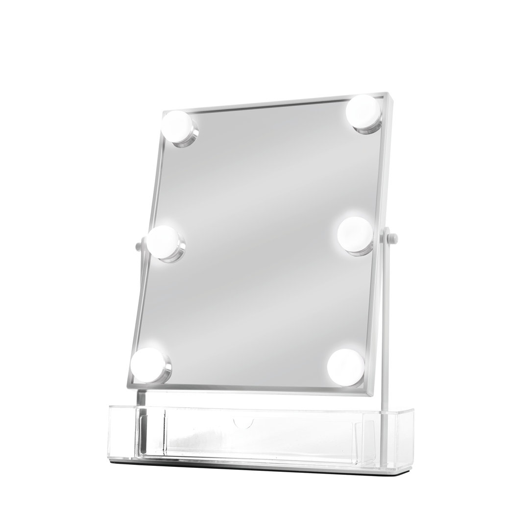 Danielle Creations Lighted Metal Framed Freestanding Makeup Mirror in White
