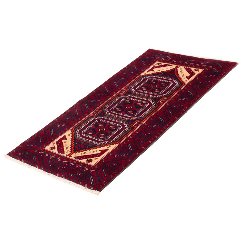 Tapis rouge foncé 3 pi 2 po x 6 pi One-of-a-Kind New Age