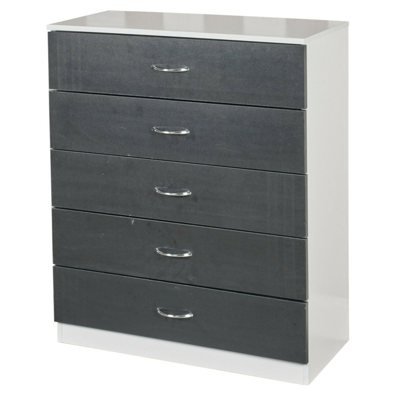 Keever 75cm W 5 - Drawer Chest of Drawers, White/Black