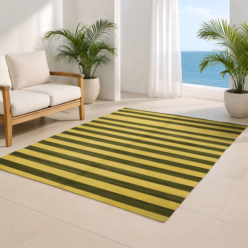 Tapis intérieur / extérieur brun HorizontalStripes, Rectangle 9 pi x 12 pi