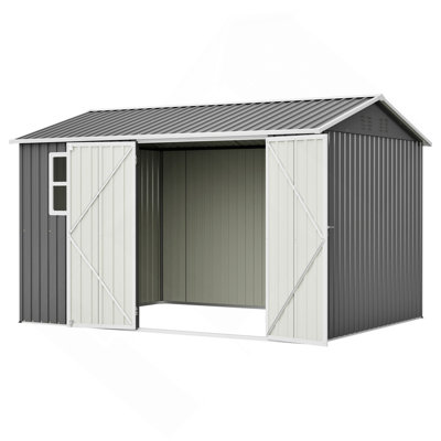 10'x8' Oversized Steel Storage Shed with Window, Lockable Doors & Sloped Roof, Heavy Duty Outdoor Tool Shed for Garden, Patio, Backyard, Lawn