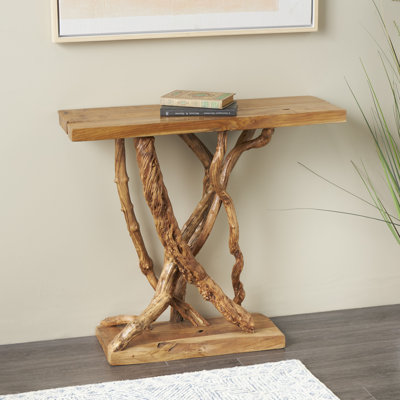 Cliffes Handmade Light Wood Color Live Edge Teak Branch Living Room Console Table