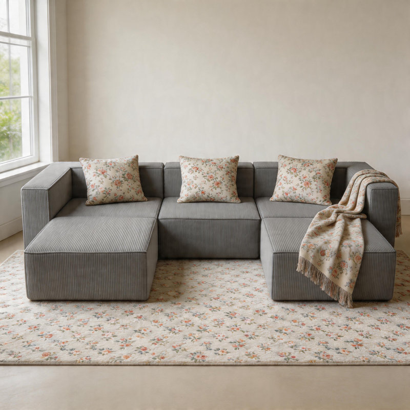 Canapé profond en velours côtelé avec module de compression Boneless, Velours côtelé gris