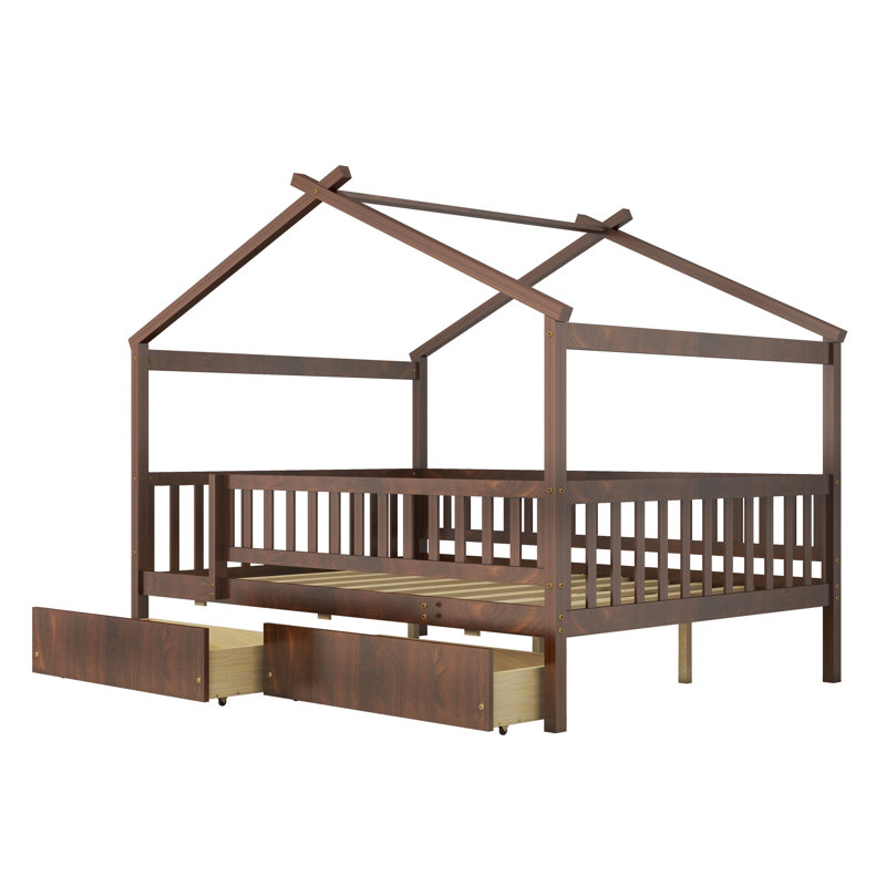 Hann Kids House Bed, Full, Walnut
