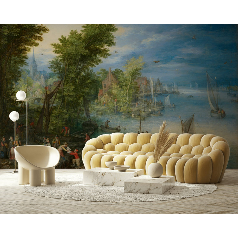 Papier peint hollandais, peinture de port rétro, double rouleau, L 200 po x L 120 po