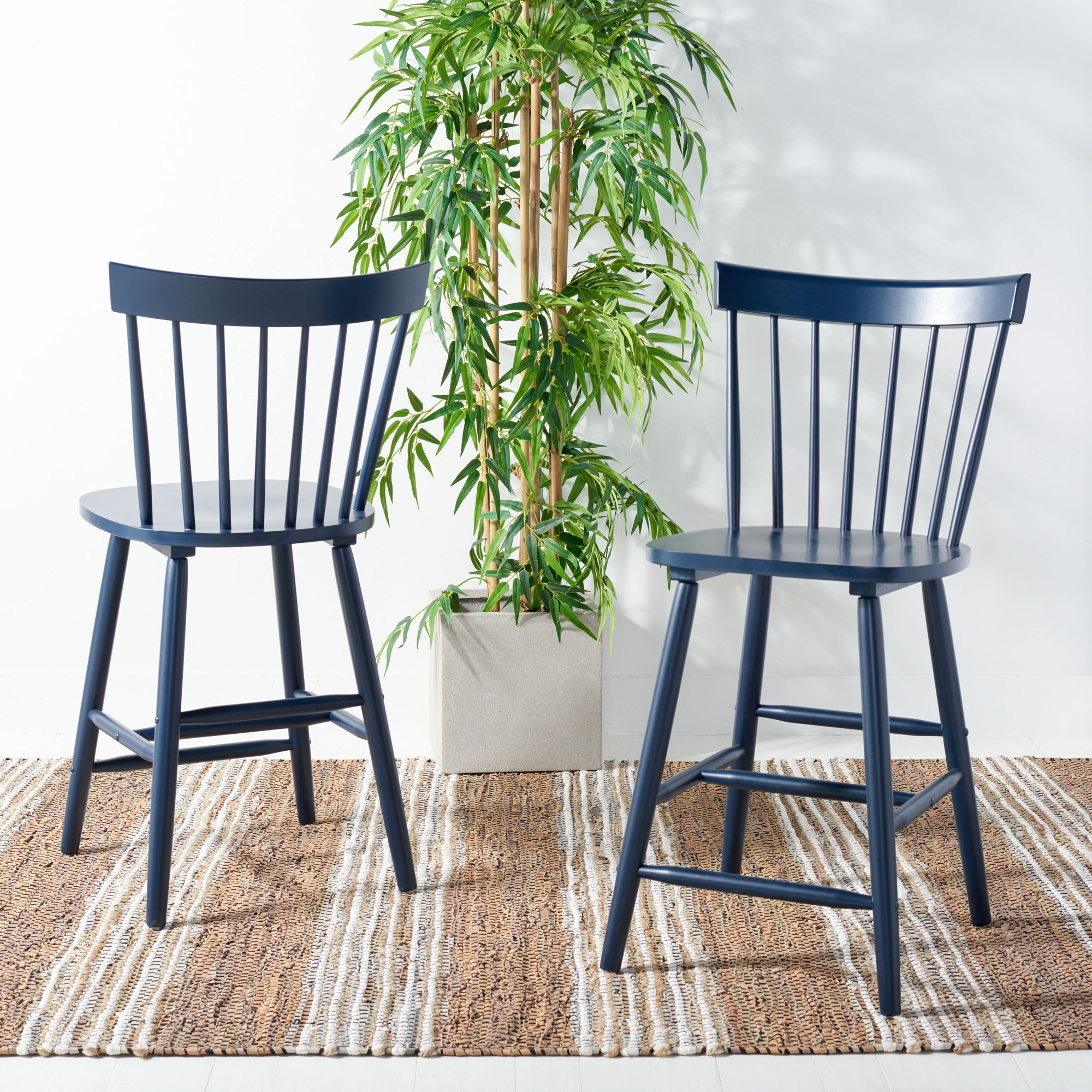 Stacee Solid Wood Bar & Counter Stool, Counter Stool (24" Seat Height), Navy