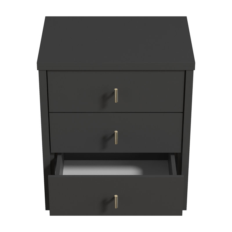 Allysyn Modern 3 Drawer Nightstand, Black