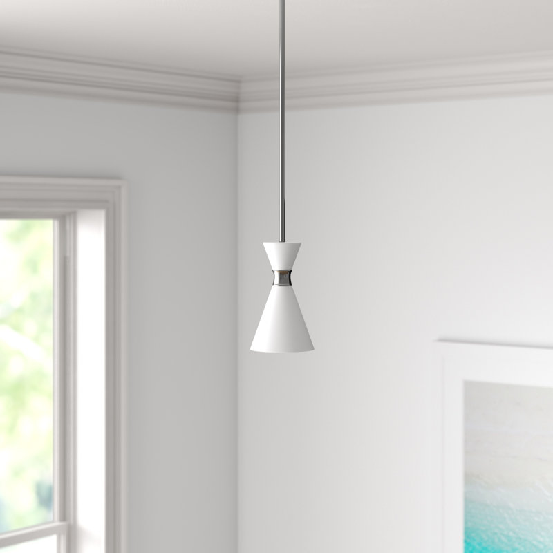 Luminaire suspendu conique 1 lumière Assiya, Blanc lustré à paillettes