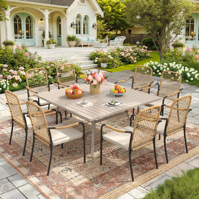 8-Person Square Outdoor Patio Dining Set With Stackable Armchair
