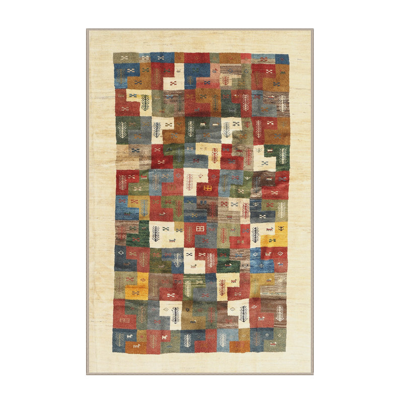Tapis beige/rouge contemporain, Rectangle 3 pi x 5 pi