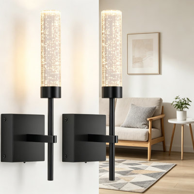 Crystal-Inspired Bubble Wireless Wall Sconces Set Of 2, Battery Operated Rechargeable Wall Lights With Remote, 10000Mah, 3 Color Temperatures Dimmable, Timer, For Living Room Bedroom
