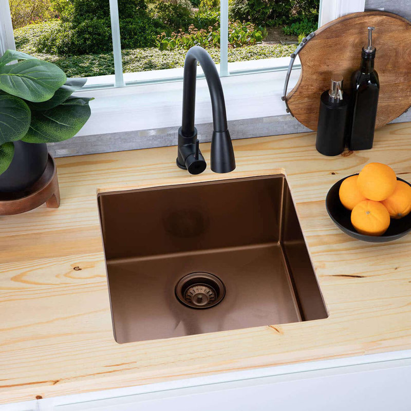 19'' L Single Bowl Stainless Steel Kitchen Sink, Bronze