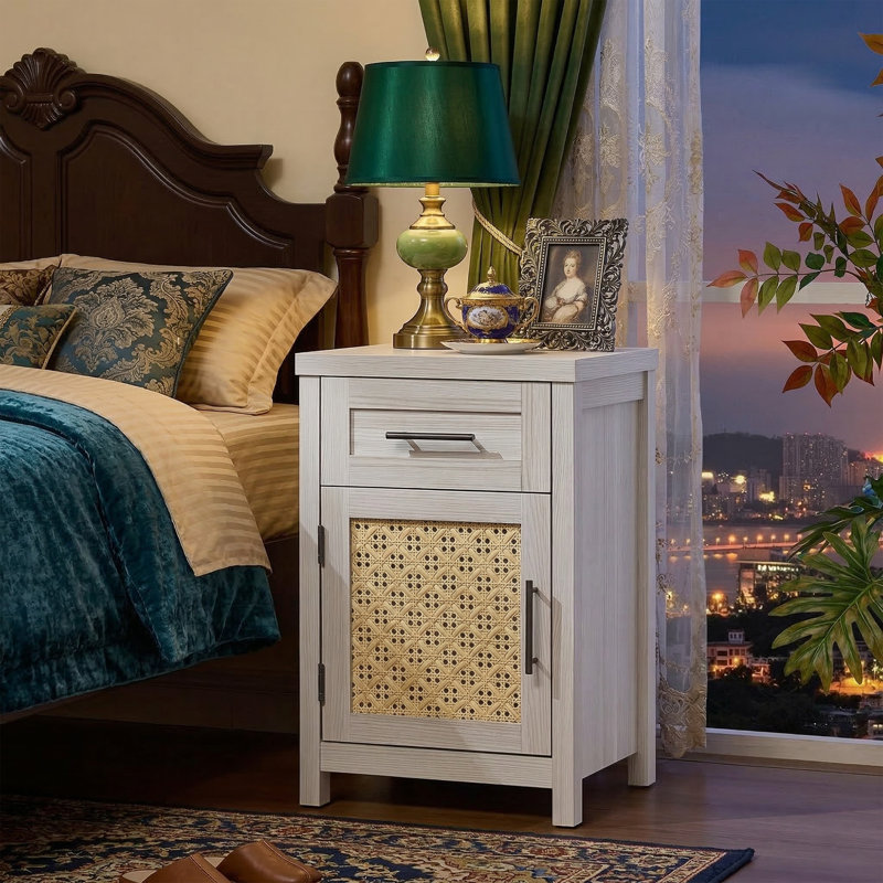 16.5" Nightstand With Charging Station - Boho Bedside Table With Adjustable Shelf - Wood Side Table With Type-C & USB Ports