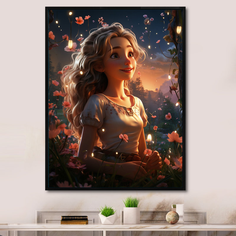 Conte de fées princesse III, H 32 po x l 16 po x P 1 po, Cadre flottant noir
