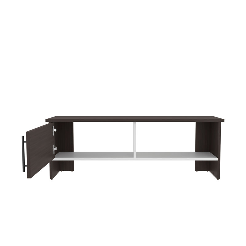Meuble télé, 1 porte, 1 tablette, Chêne foncé / blanc