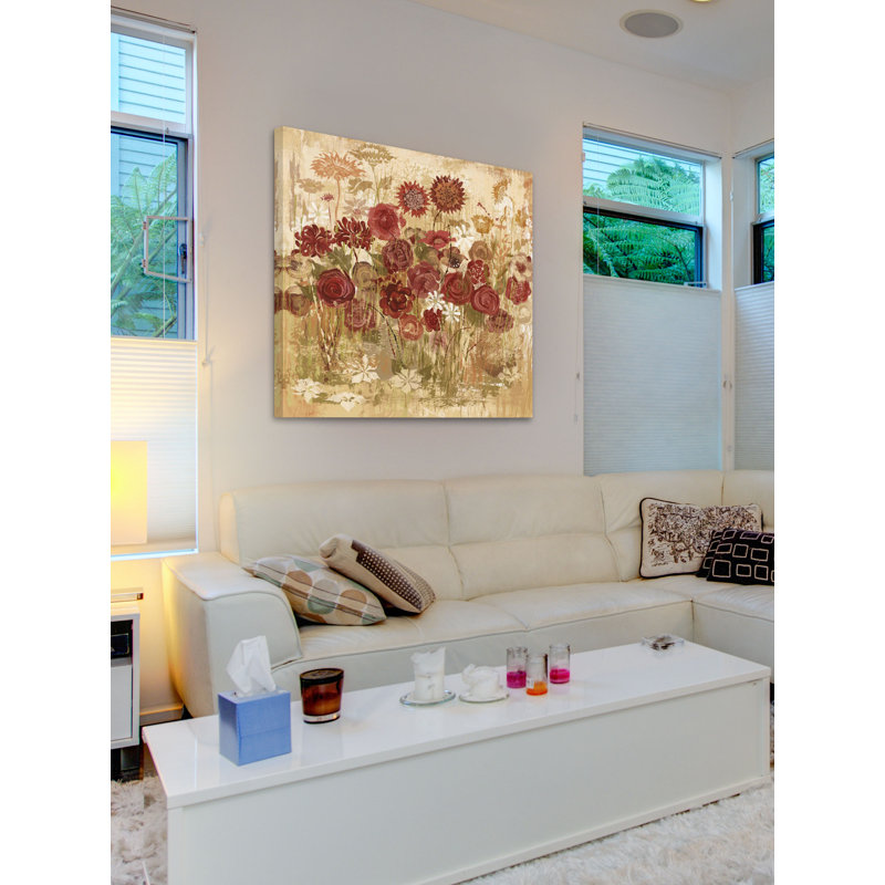 Floral Frenzy Burgundy Canvas Art Print 32" x 32"
