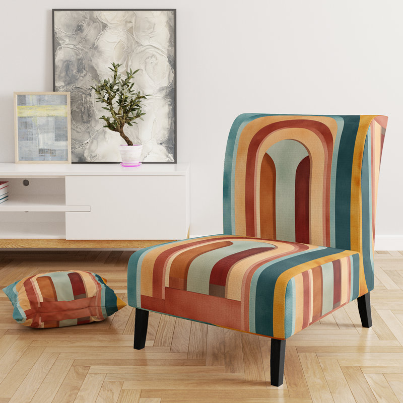 Chaise rembourrée à motif géométrique abstrait, Pantoufle sans accoudoirs