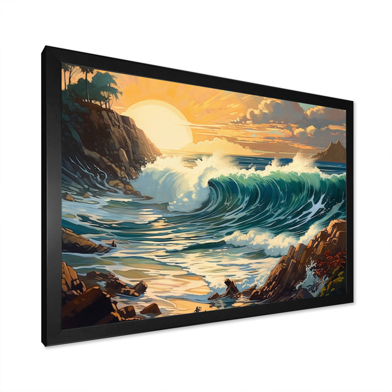 Bright Sun Majestic Waves II sur impression sur toile, H 30 po x l 40 po x P 1,5 po, Cadre photo noir