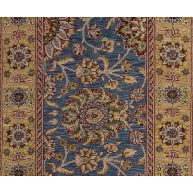 Hand-Knotted High-Quality Blue and Gold Runner