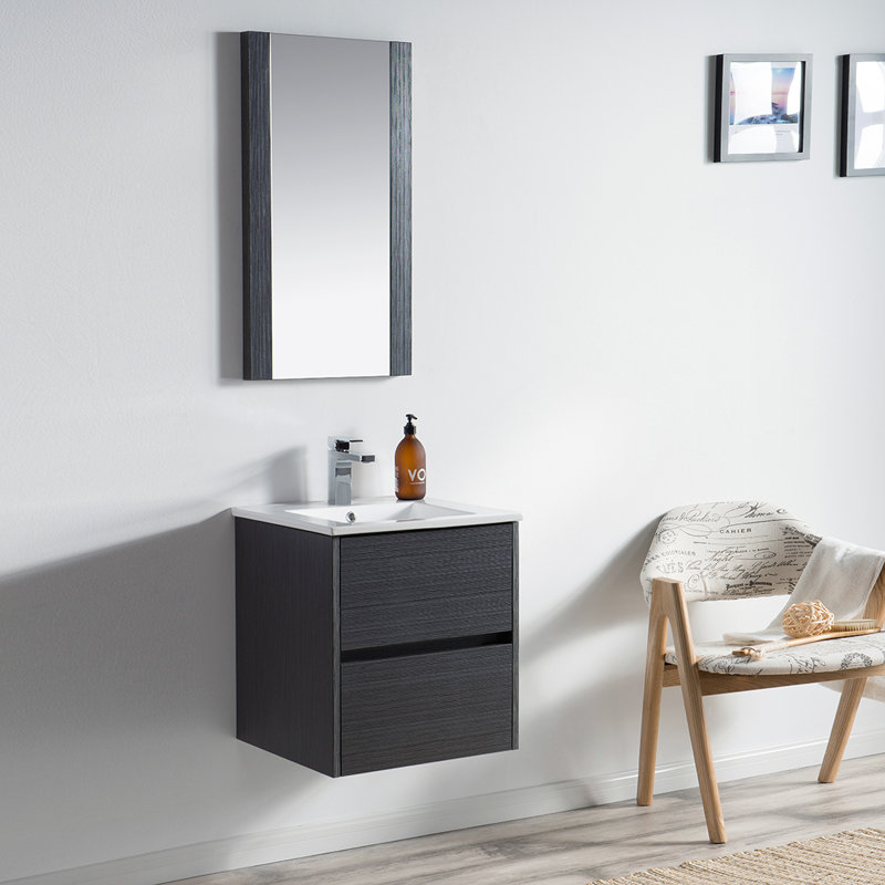 Meuble-lavabo simple 20 po avec lavabo en céramique et miroir, Gris argenté