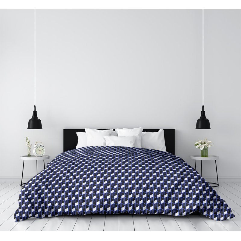 Housse de couette Katelyn Elizabeth, Polyester brossé, Housse de couette pour très grand lit, Bleu foncé / gris pâle