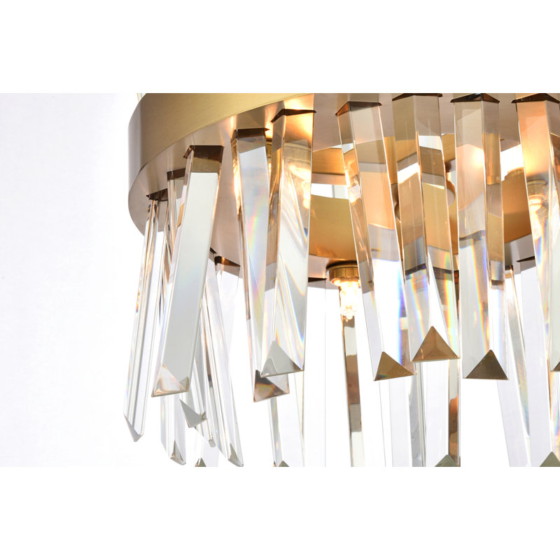Luminaire suspendu rond en cristal Athol 12 pouces noir, Or satiné, L 12 po, 6 lumières