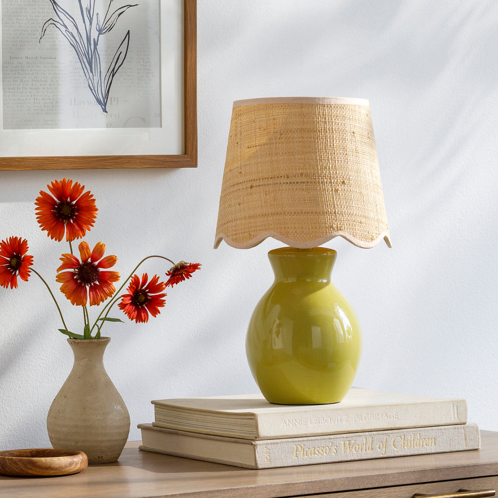 Momsen Scallop Shade Lamp, 15" H x 8" W x 8" D, Natural, Chartreuse