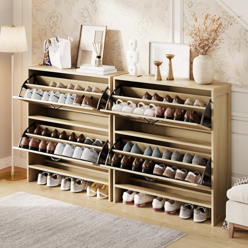 8 Pair Flip Down Shoe Storage, Yellow