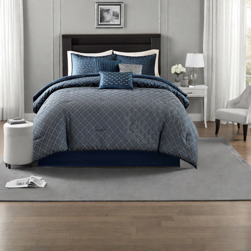 Ensembles de literie de luxe bleu marine, design moderne en polyester Jaquard, parfait pour la maison