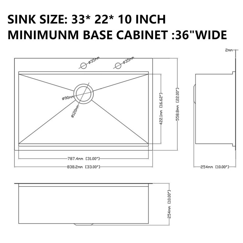 33'' L Drop-In Double Bowl Stainless Steel Kitchen Sink