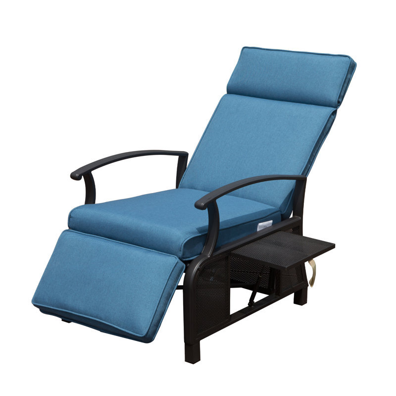 Chaise de patio inclinable avec coussins, Bleu