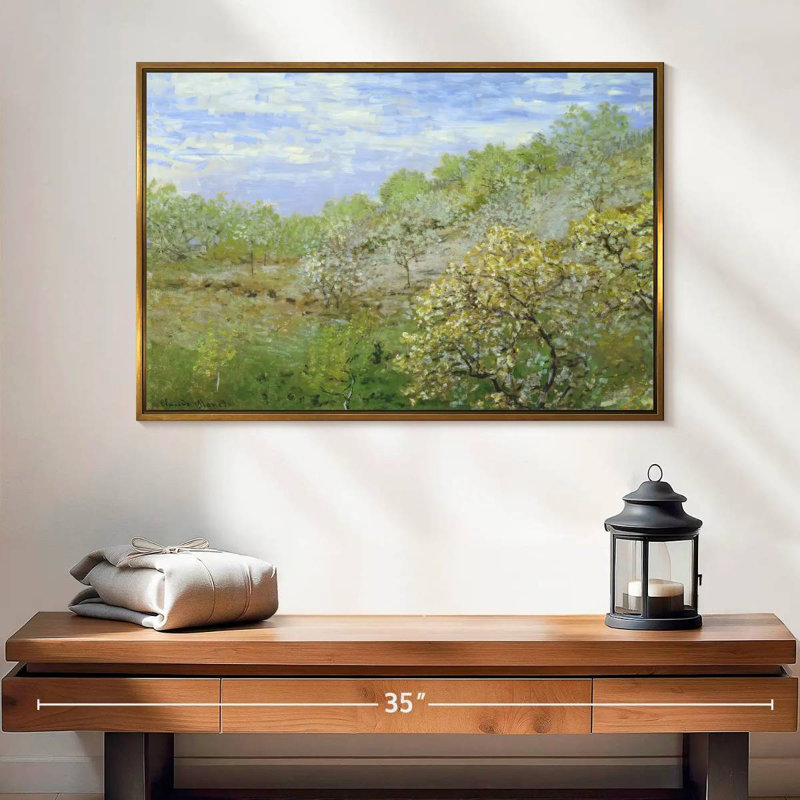 Pommiers en fleurs, 25 po x 17 po, Cadre flottant doré